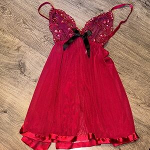 Elegant Sequin and Satin  Red Lace Lingerie